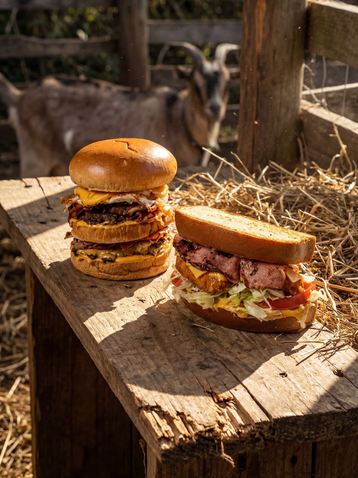 Διπλό burger και σάντουιτς μπριός